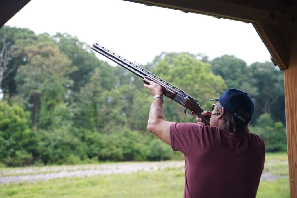shooter looking up at wing pointe sporting clays